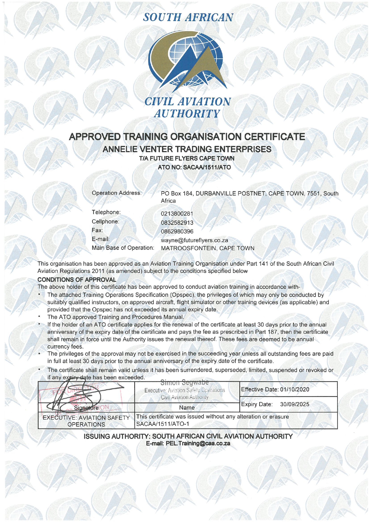 SACAA Approval Certificate - ATO 1511_page-0001